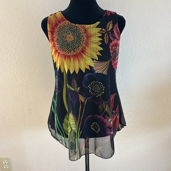 Desigual $150 Mesh Floral Sunflower Sleeveless Top 0013 - Picture 4 of 9